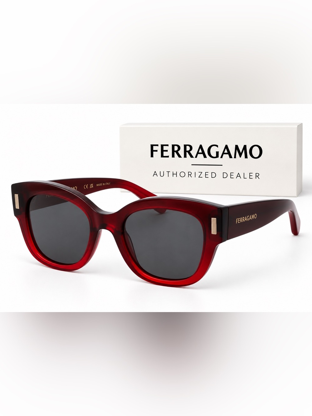 Salvatore Ferragamo SC2007S Women's Deep Red Rounded Sunglasses with Dark Lenses
